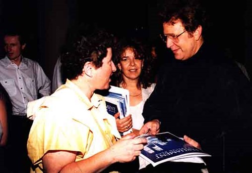 Tsippi Fleischer with the violinist and maestro Shlomo Mintz at the premier of "Strings- Bow and Arrow" (1995)