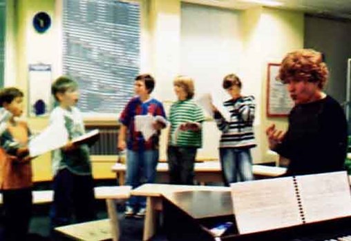 Tsippi Fleischer conducting the Telz children's choir performing her piece "Ancient Love" in Germany (2006)